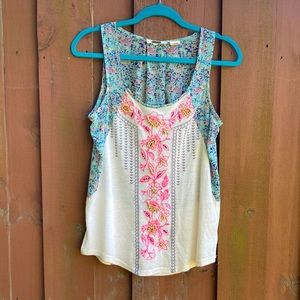 Miss Me Sleeveless Bohemian Embroidered Beaded Tank Top
